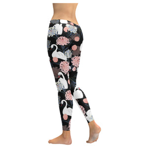 white swan blooming flower pattern Women's Legging Fulfilled In US