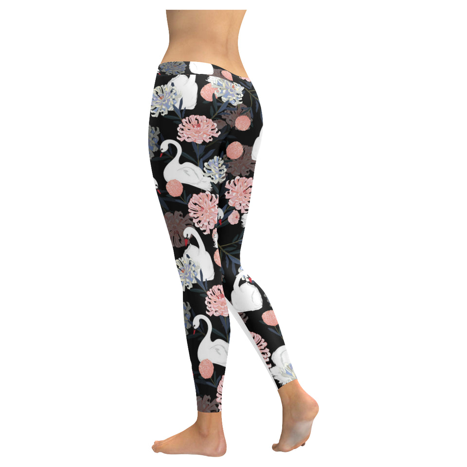 white swan blooming flower pattern Women's Legging Fulfilled In US