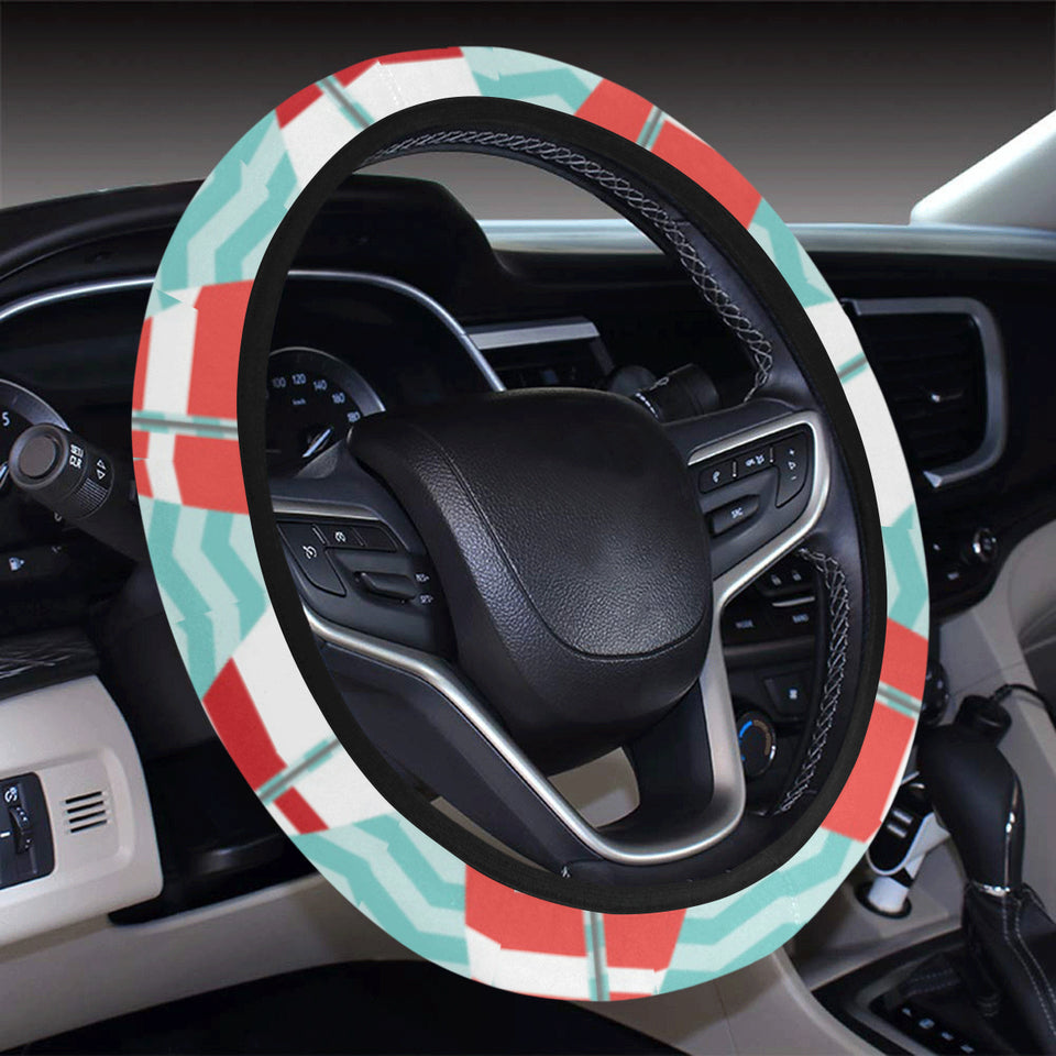 Red White sailboat wave background Car Steering Wheel Cover