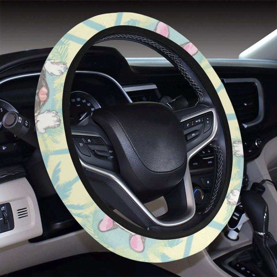 French bulldog hawaii blackground Car Steering Wheel Cover