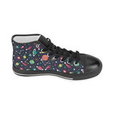 colorful space pattern planet star Women's High Top Canvas Shoes Black
