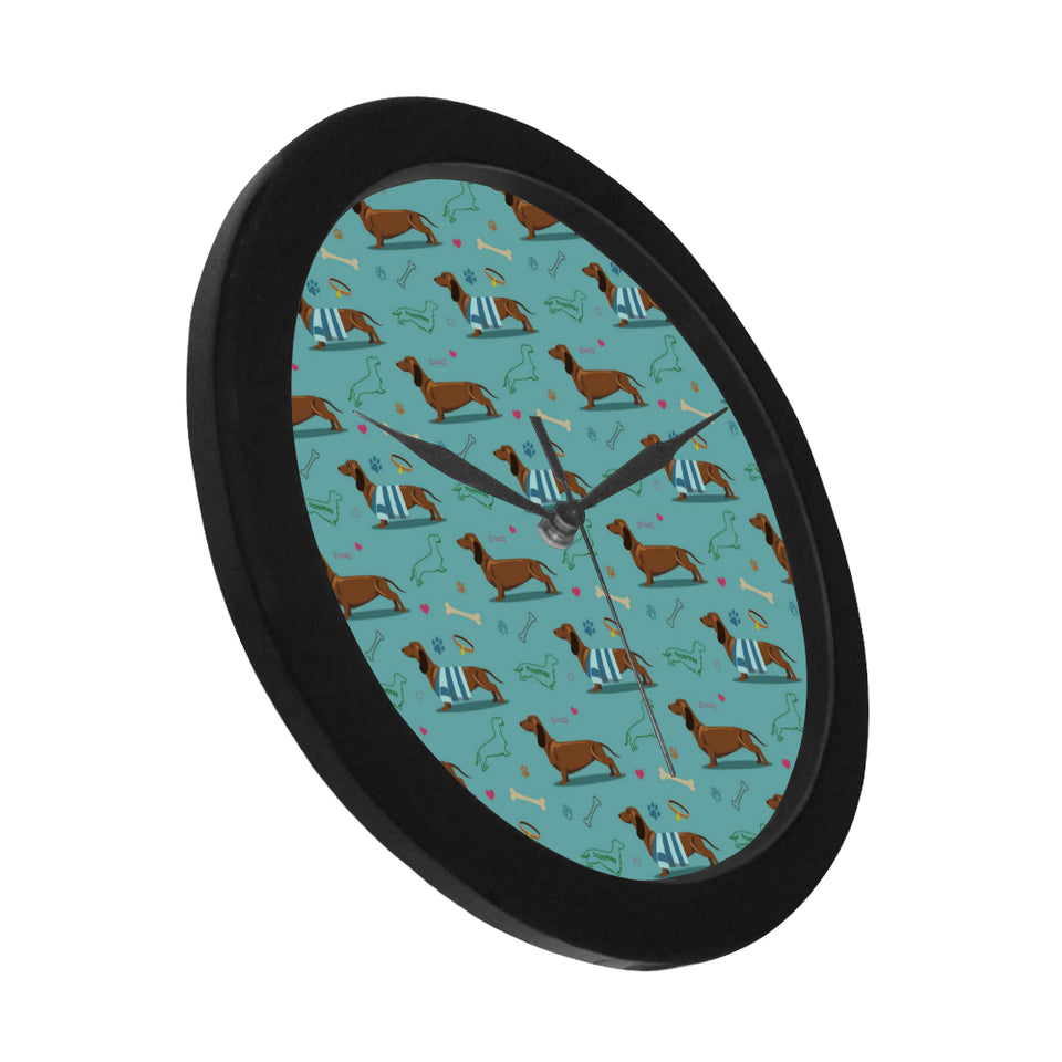 Dachshund decorative background Elegant Black Wall Clock