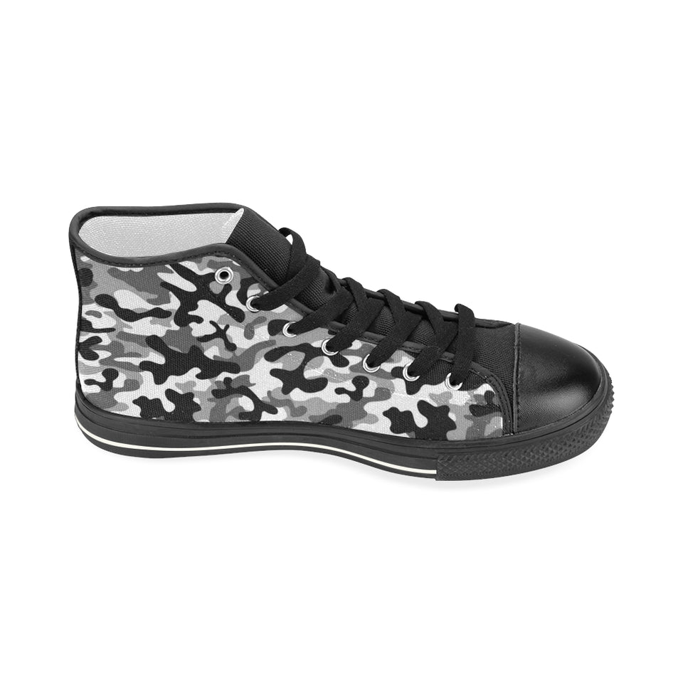 Black white camouflage pattern Women's High Top Canvas Canvas Shoes Black
