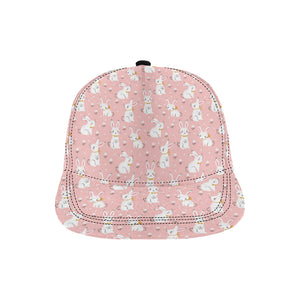 Cute white rabbit flower pink background All Over Print Snapback Cap