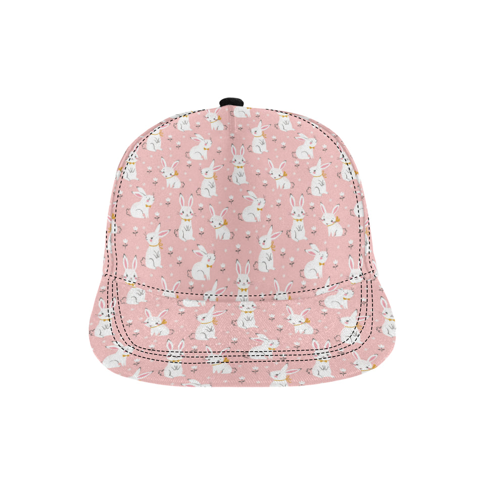 Cute white rabbit flower pink background All Over Print Snapback Cap