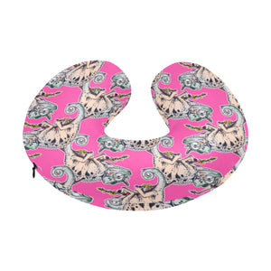 Chameleon lizard pattern pink background U-Shaped Travel Neck Pillow