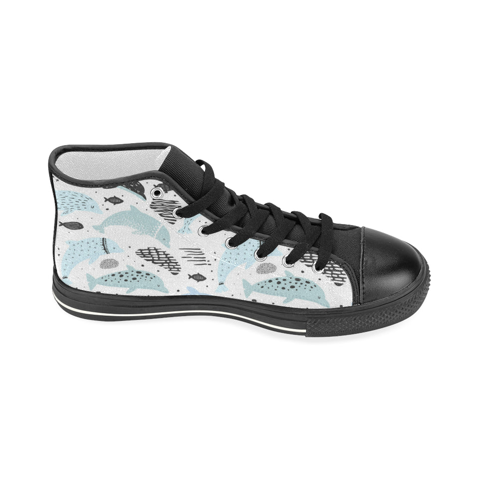 Cute dolphins Childish Style pattern Women's High Top Canvas Shoes Black