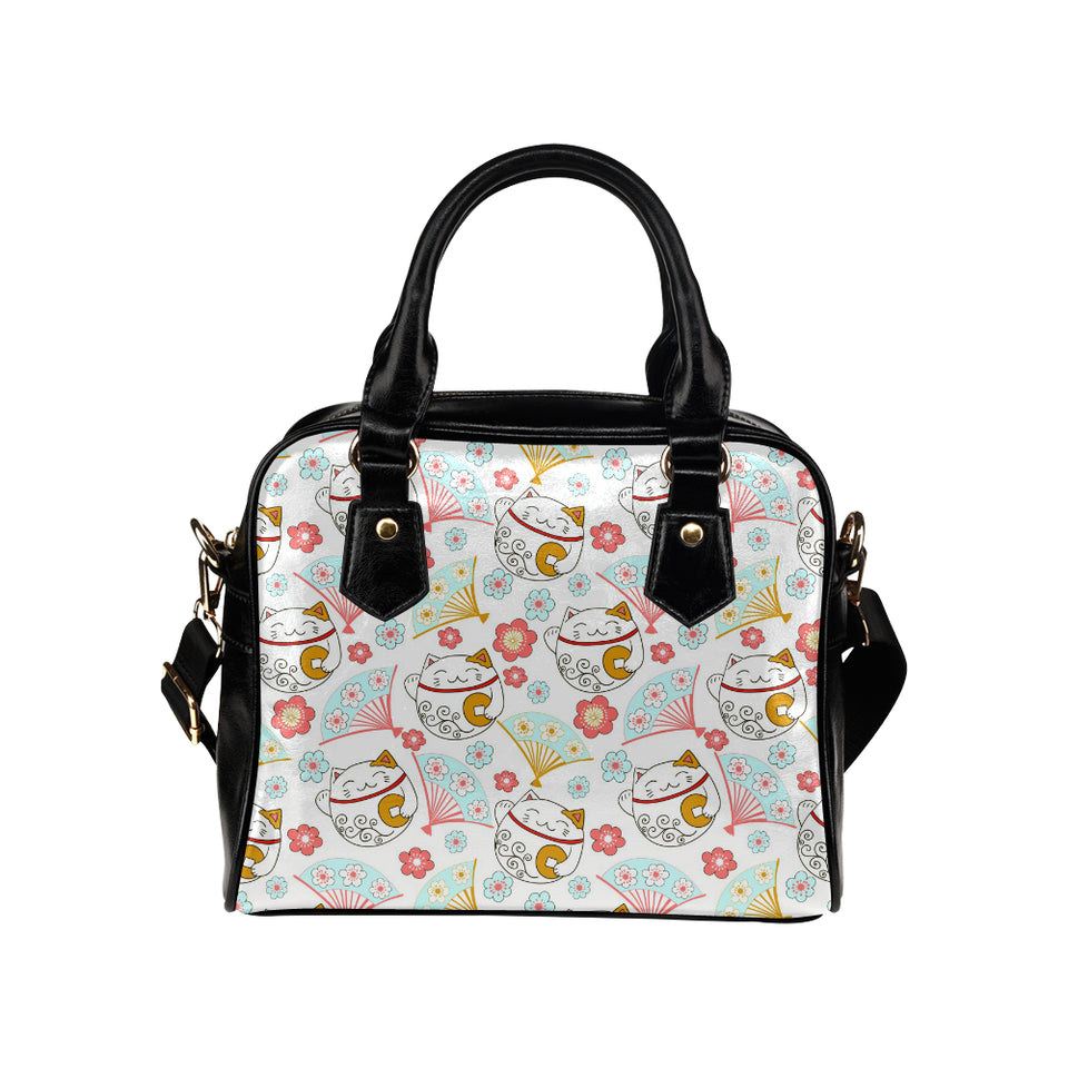 Maneki neko cat fan sakura Shoulder Handbag