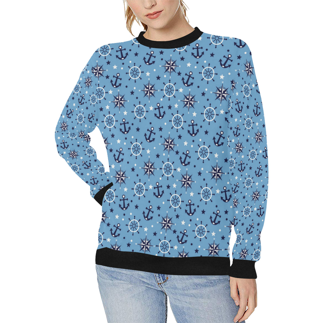 Anchors rudder compass star nautical pattern Women's Crew Neck Sweatshirt