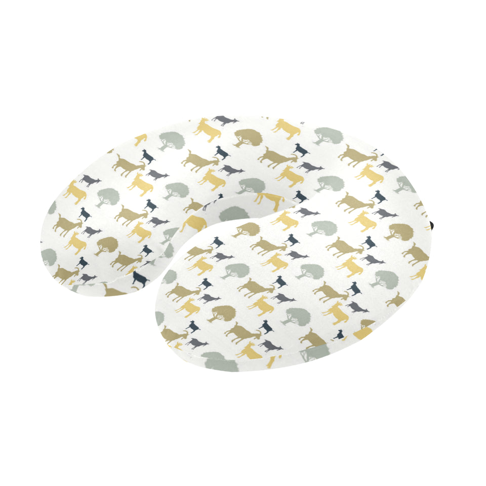 Silhouettes of goat and tree pattern U-Shaped Travel Neck Pillow