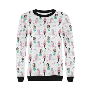 cute mermaid dolphin fish starfish pattern Women's Crew Neck Sweatshirt