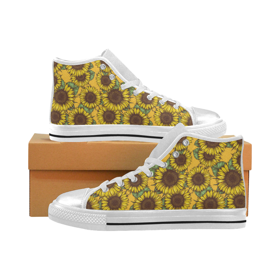 Sunflower pattern Women's High Top Canvas Shoes White