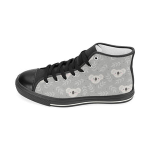 Cute koala leaves pattern Women's High Top Canvas Shoes Black