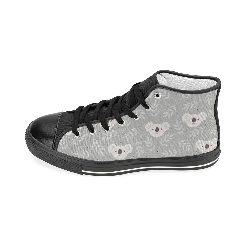 Cute koala leaves pattern Women's High Top Canvas Shoes Black