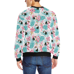 Toucan tropical flower leave pattern Men's Crew Neck Sweatshirt