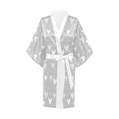 Heart pattern gray background Women's Short Kimono Robe