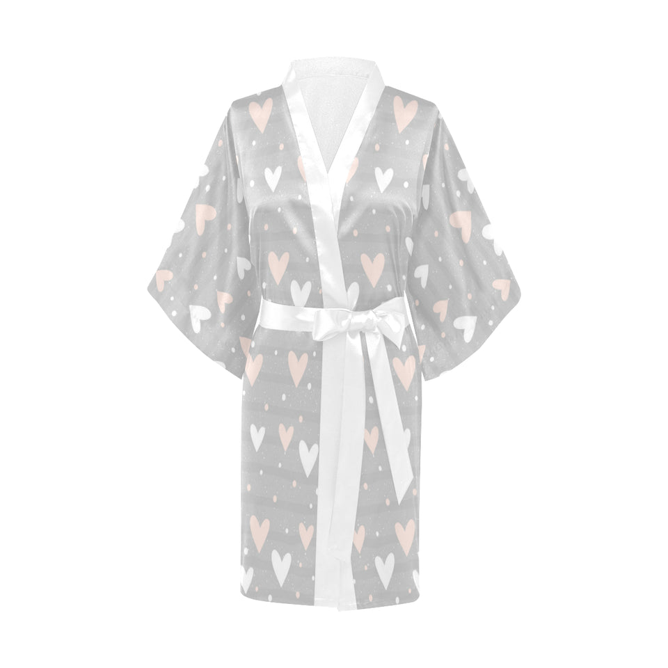 Heart pattern gray background Women's Short Kimono Robe