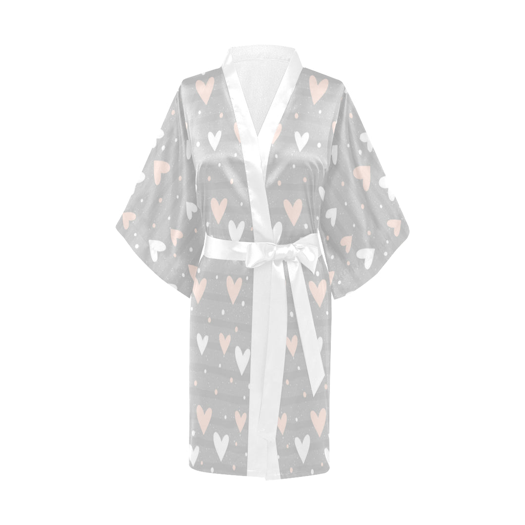 Heart pattern gray background Women's Short Kimono Robe