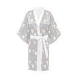 Heart pattern gray background Women's Short Kimono Robe