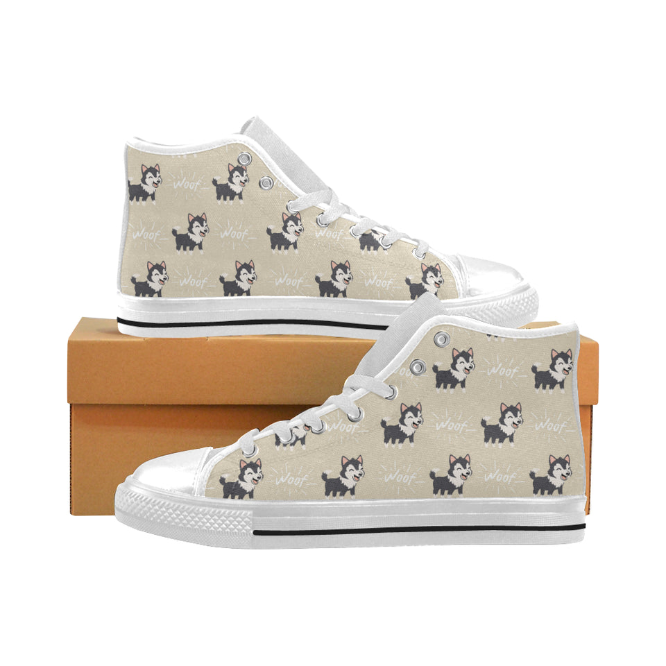 Cute Siberian Husky pattern Men's High Top Canvas Shoes White