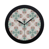 Square floral indian flower pattern Elegant Black Wall Clock
