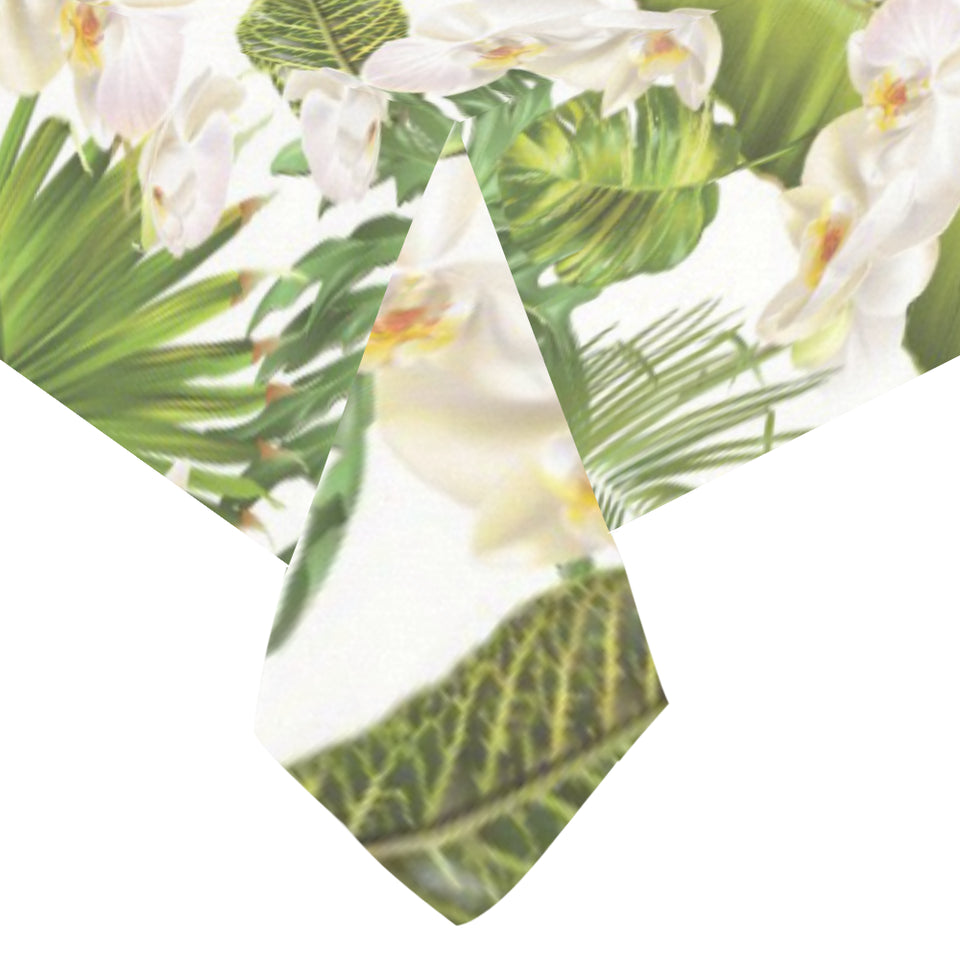 White orchid flower tropical leaves pattern Tablecloth