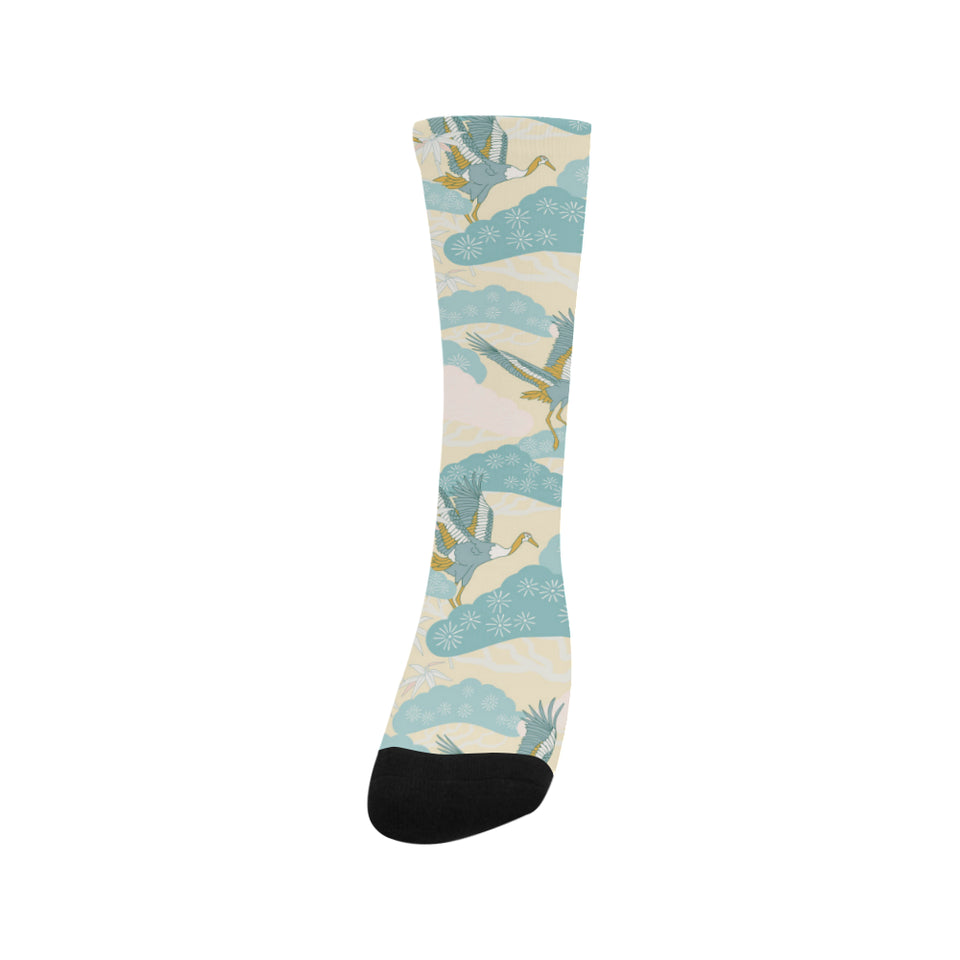 Bonsai bamboo stork japanese pattern cream theme Crew Socks