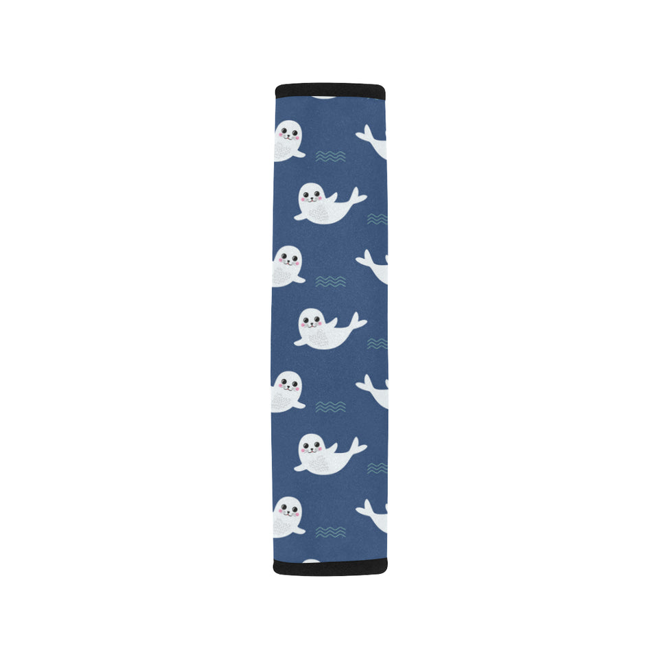 Cute white baby sea lion seal pattern Car Seat Belt Cover