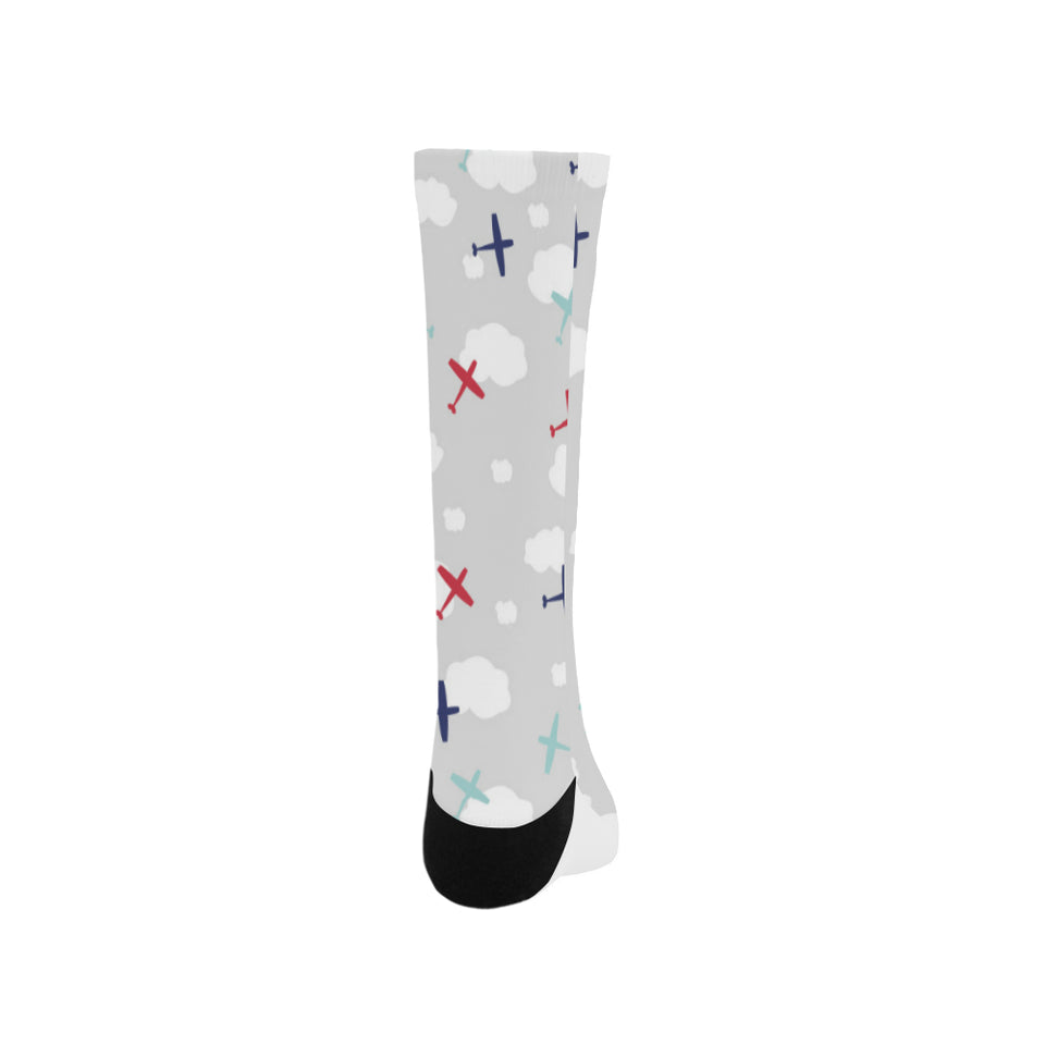 Airplane cloud grey background Crew Socks