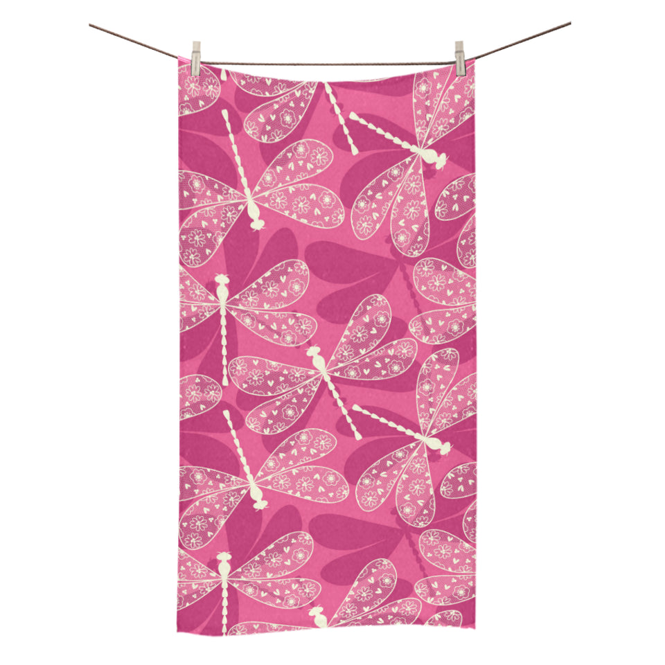 Beautiful dragonfly pink background Bath Towel