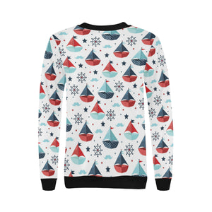 Cute color paper sailboat pattern Women's Crew Neck Sweatshirt