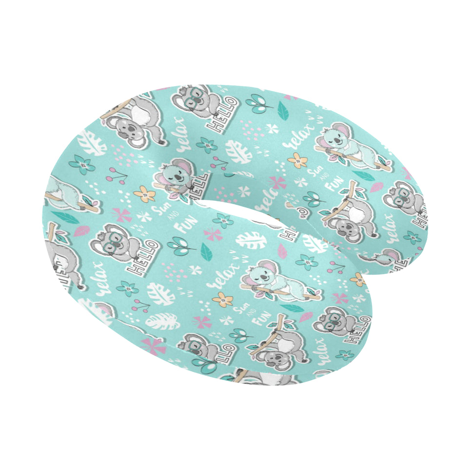 Cute koalas blue background pattern U-Shaped Travel Neck Pillow
