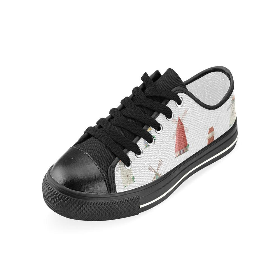 windmill design pattern Kids' Boys' Girls' Low Top Canvas Shoes Black