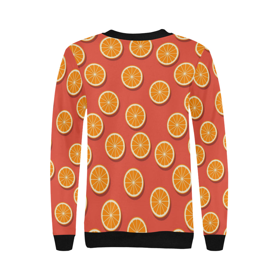 Oranges pattern red background Women's Crew Neck Sweatshirt