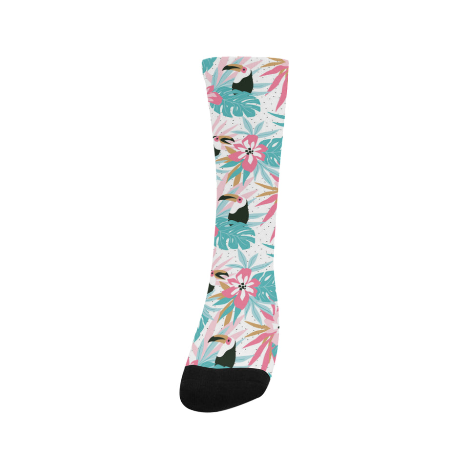 Toucan tropical flower leave pattern Crew Socks