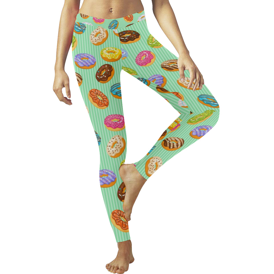 Colorful donut pattern green background Women's Legging Fulfilled In US