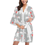 Cute polar bear christmas snow pattern Women's Short Kimono Robe