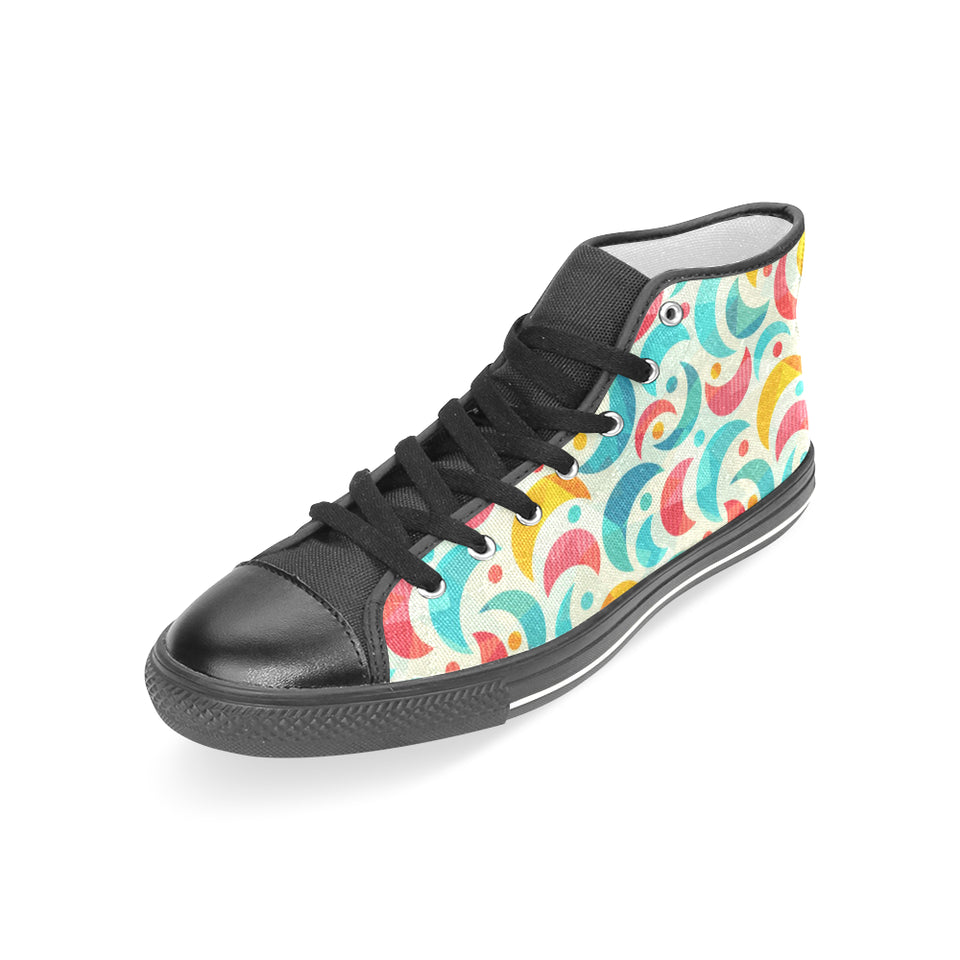 Colorful moon pattern Women's High Top Canvas Shoes Black
