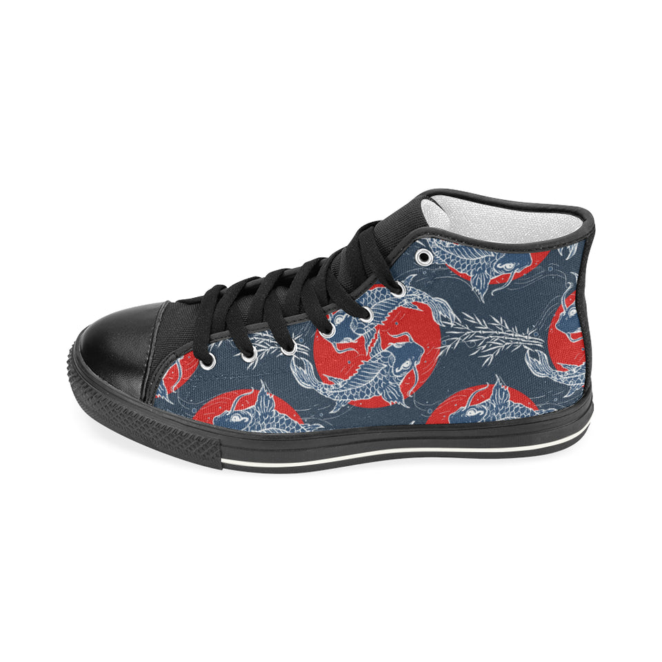 Koi Fish Carp Fishs hand drawn japanese art Women's High Top Canvas Shoes Black