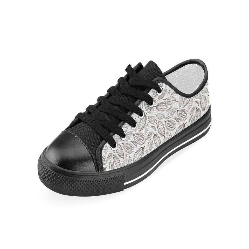 cacao beans leaves pattern Kids' Boys' Girls' Low Top Canvas Shoes Black