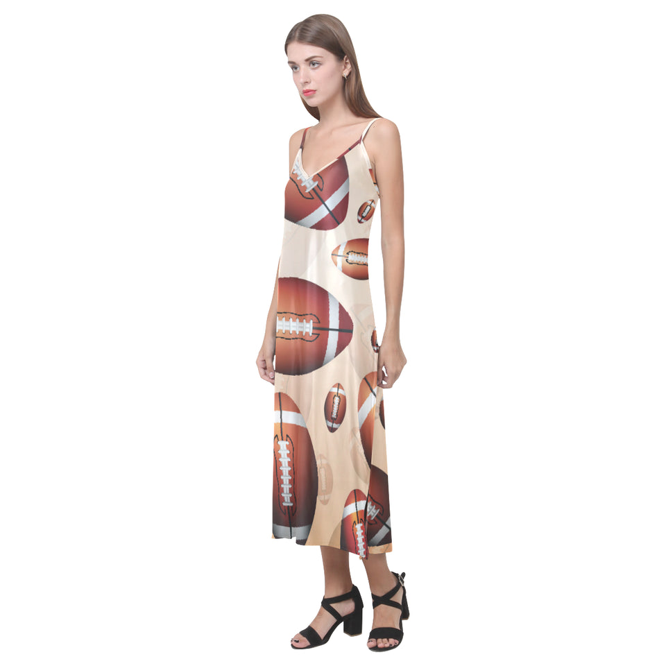 American football ball design pattern V-Neck Open Fork Long Dress
