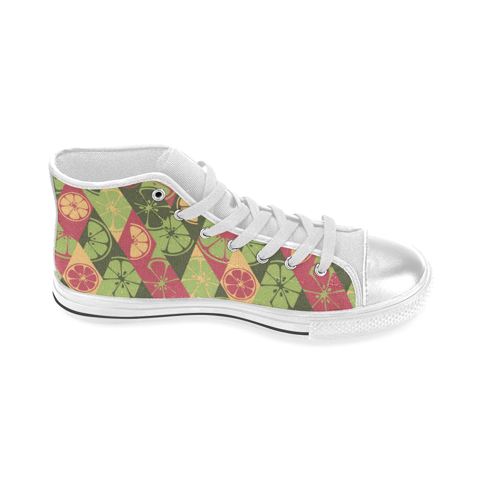 Cool Geometric lime pattern Women's High Top Canvas Shoes White