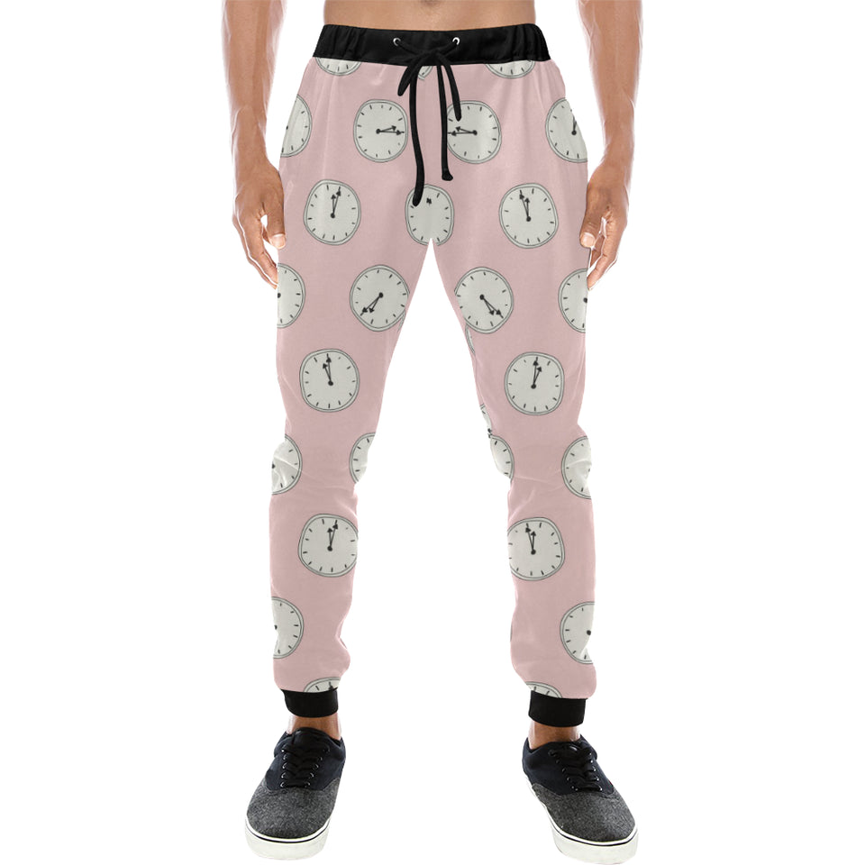 Clock pattern pink blackground Unisex Casual Sweatpants