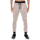 Clock pattern pink blackground Unisex Casual Sweatpants