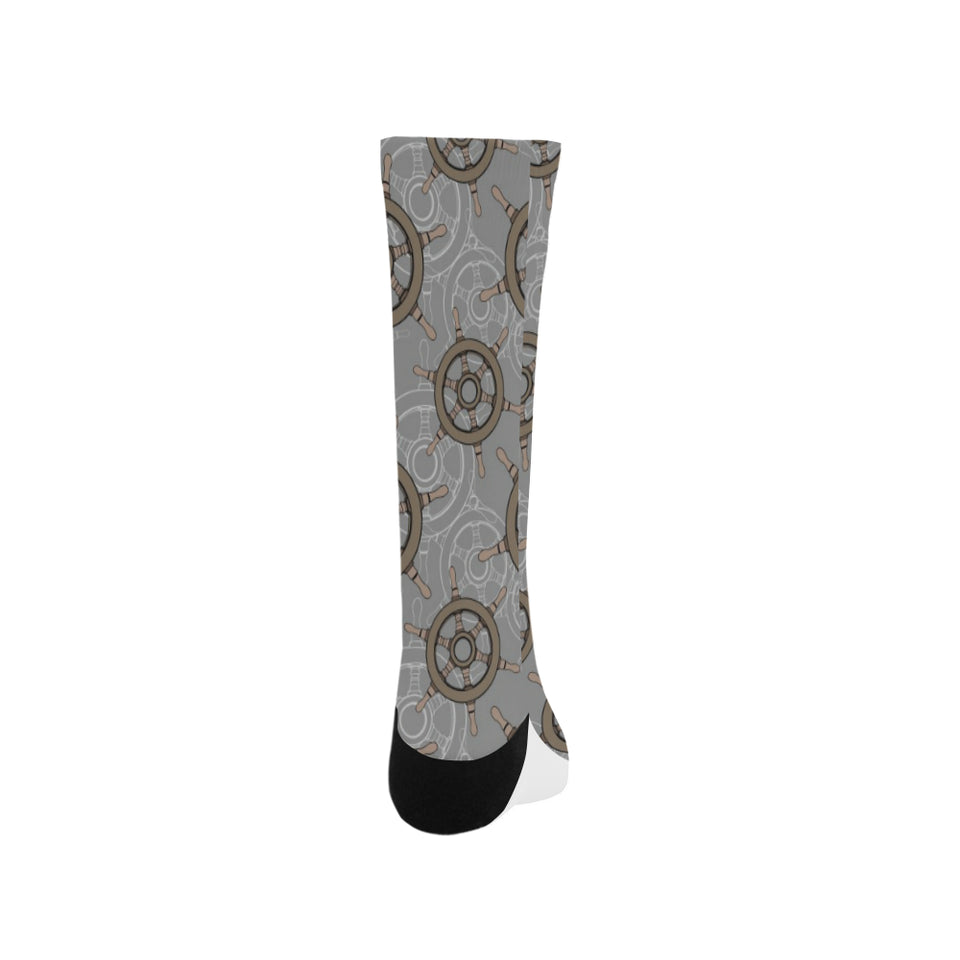 nautical wood steering wheel pattern Crew Socks