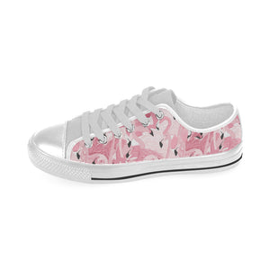 Pink flamingos pattern background Men's Low Top Shoes White