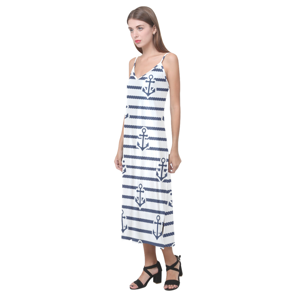 Anchor rope nautical  pattern V-Neck Open Fork Long Dress