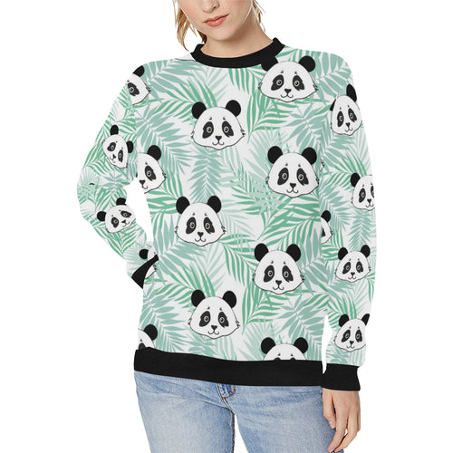 Panda pattern tropical leaves background Women's Crew Neck Sweatshirt