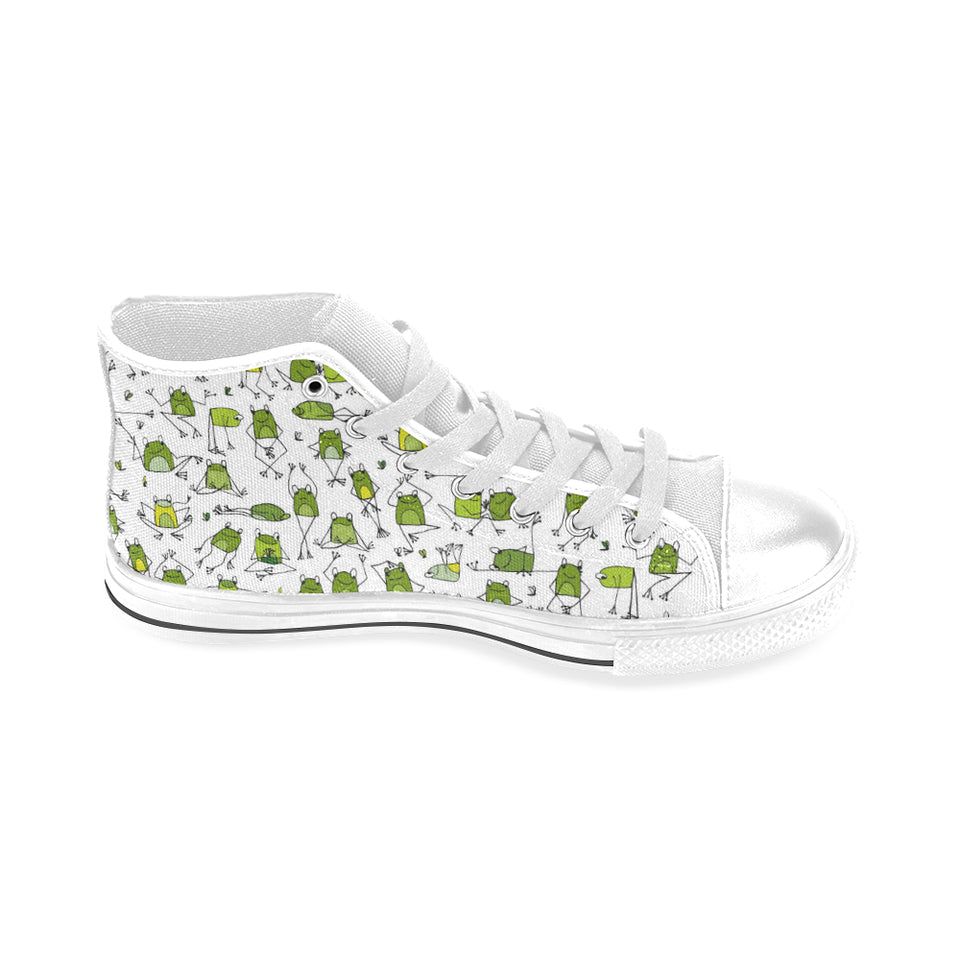 Sketch funny frog pattern Men's High Top Canvas Shoes White