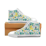 Cute parrot toucan flamingo cactus exotic leaves p Men's High Top Canvas Shoes White